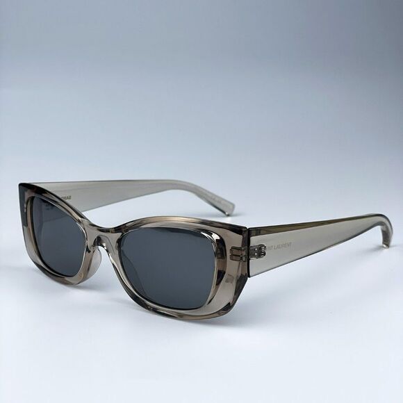 NEW Saint Laurent SL593 003 Beige Grey Silver Square Unisex Sunglasses - Picture 3 of 9